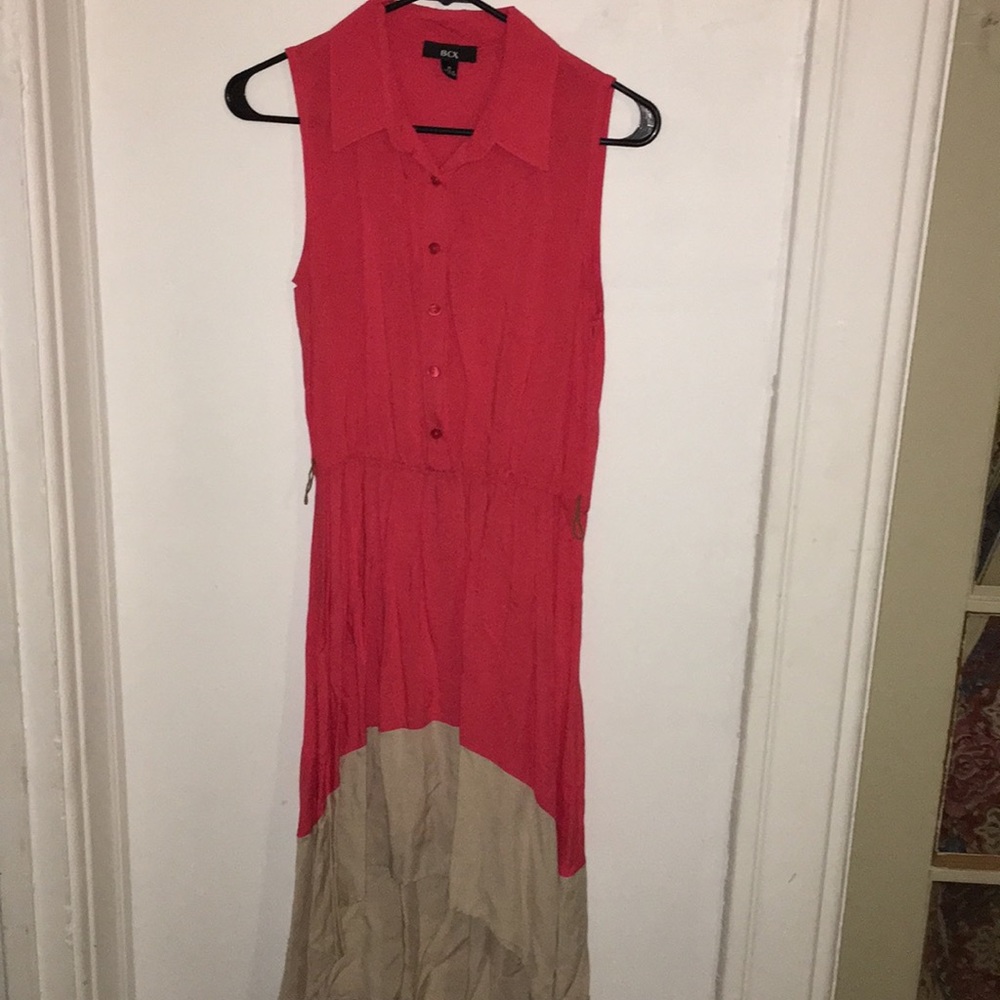 BCX coral and tan high low dress